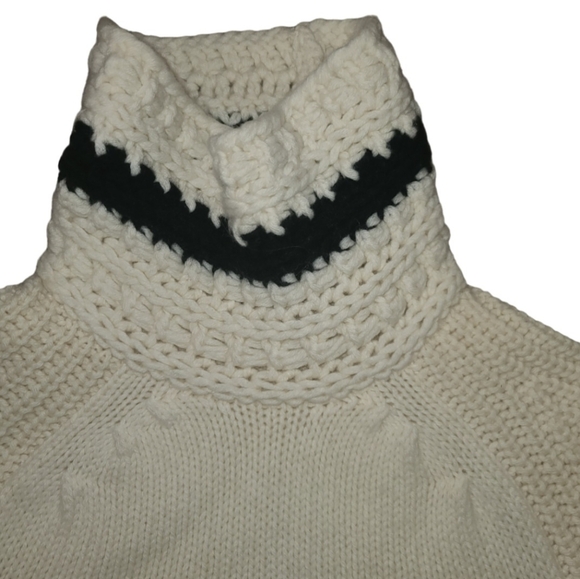 Tod's Sweater Chunky Cream With Navy Blue Stripe Size M - Picture 2 of 6